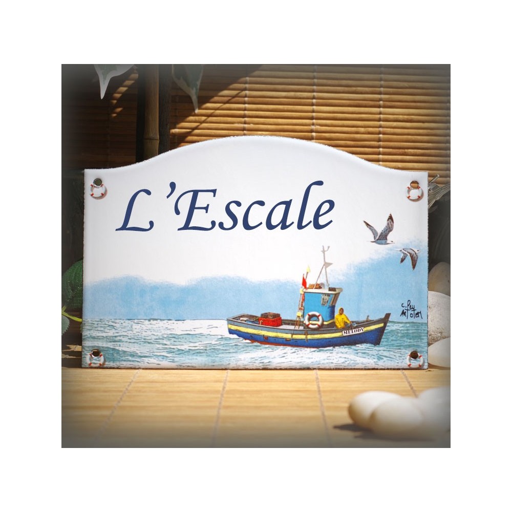 home sign enamelled Trawler decor 5,2x8in