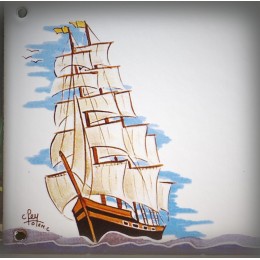 Plaque de Maison émaillé décor Navire 13,5x20cm