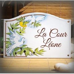 home sign enamelled Doves decor 5,2x8in
