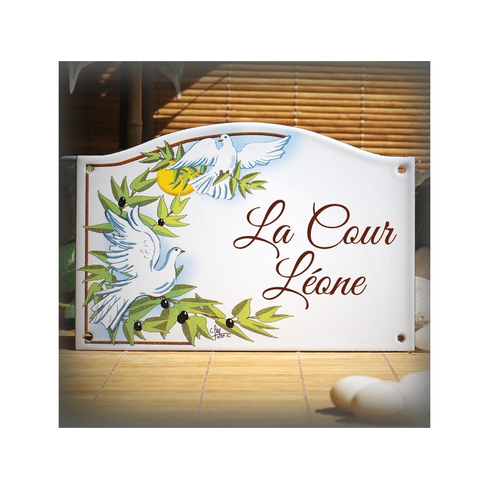 home sign enamelled Doves decor 5,2x8in