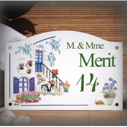 Plaque de Maison émaillé décor Volets bleus 13,5x20cm