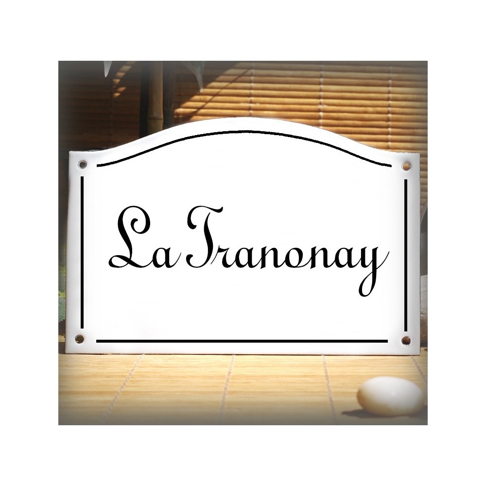 Plaque émaillée blanc 13,5x20cm texte en linus