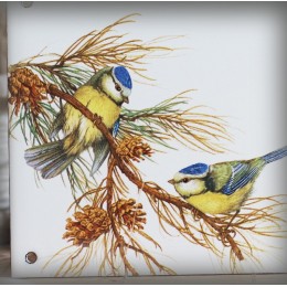 Home sign enamelled blue tits decor 5,2x8in