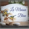 Plaque de Maison émaillé décor Mésanges bleues 13,5x20cm