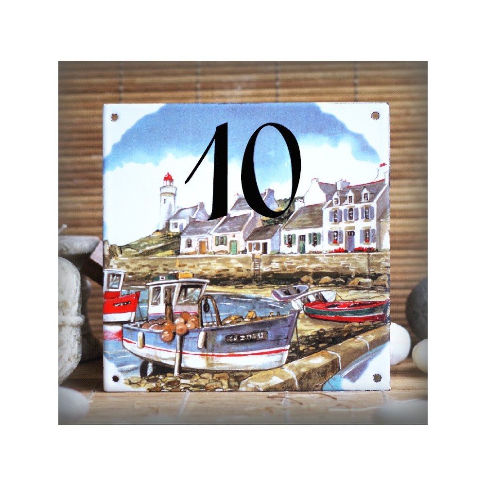 Street Number enamelled lighthouse boats decoration 6x6in
