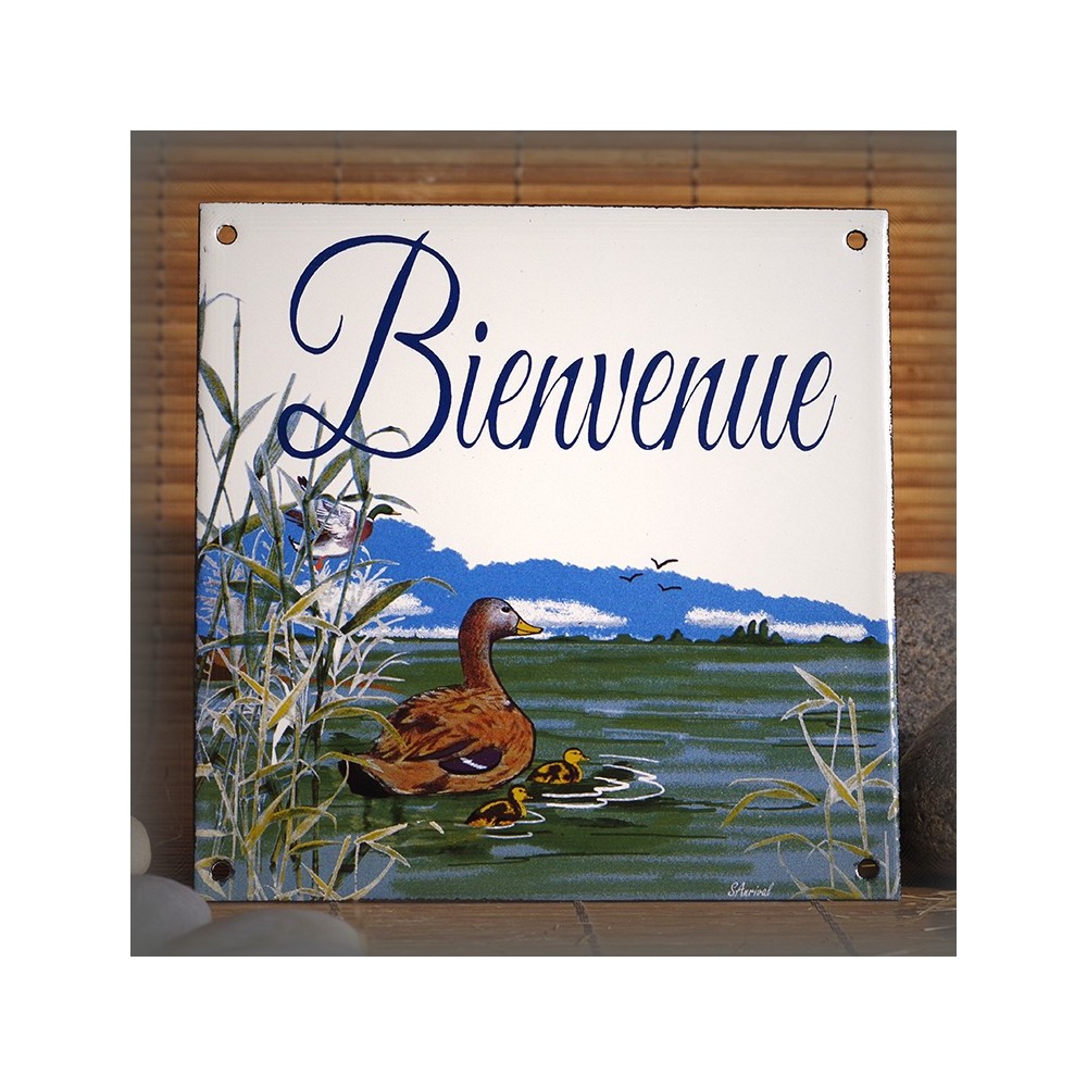 Home plate enamelled "Bienvenue" Pond décoration