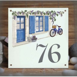 Numéro de rue émaillé décor Maison de famille 15x15cm