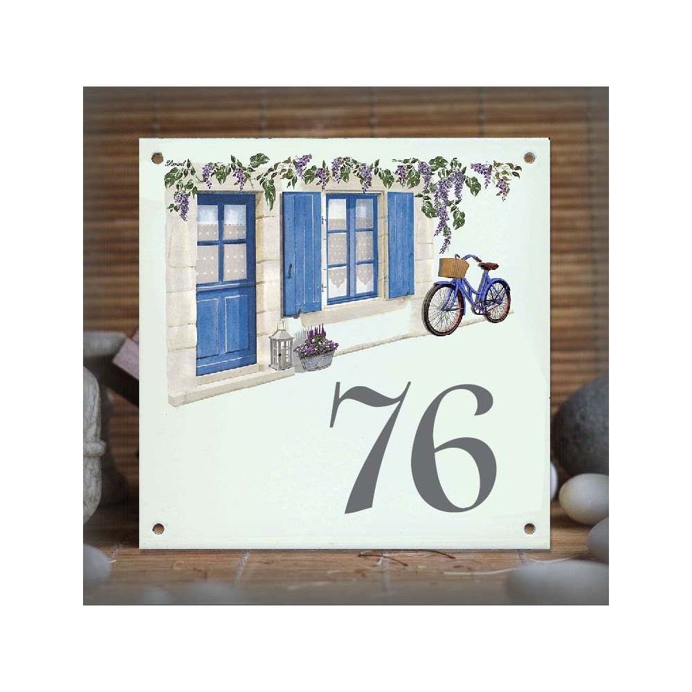 Numéro de rue émaillé décor Maison de famille 15x15cm