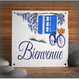 Home plate enamelled "Bienvenue" blue window décoration
