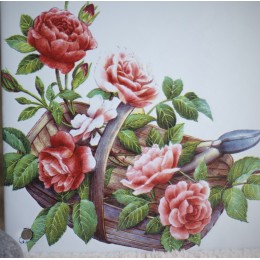 Plaque maison émaillée décor Panier de Roses 15x15cm