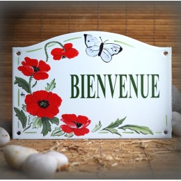 Plaque Bienvenue décor Coqulicots 13,5x20cm