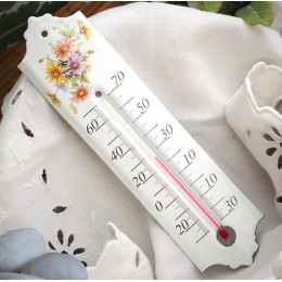 Véritable thermomètre en émail décor gerbera, fabrication 100% artisanale