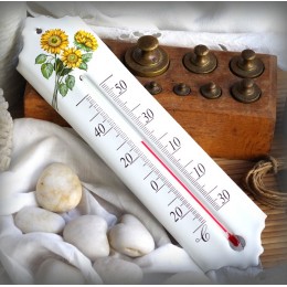 Thermomètre émail décor Tournesol
