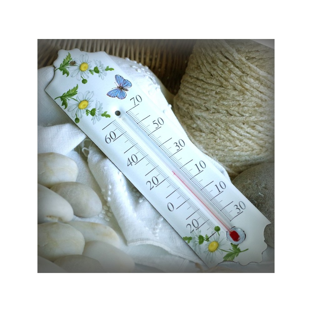 Thermomètre émaillé décor pâquerette