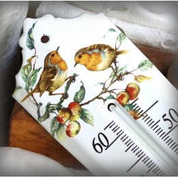 Thermomètre émail décor Rouge Gorge