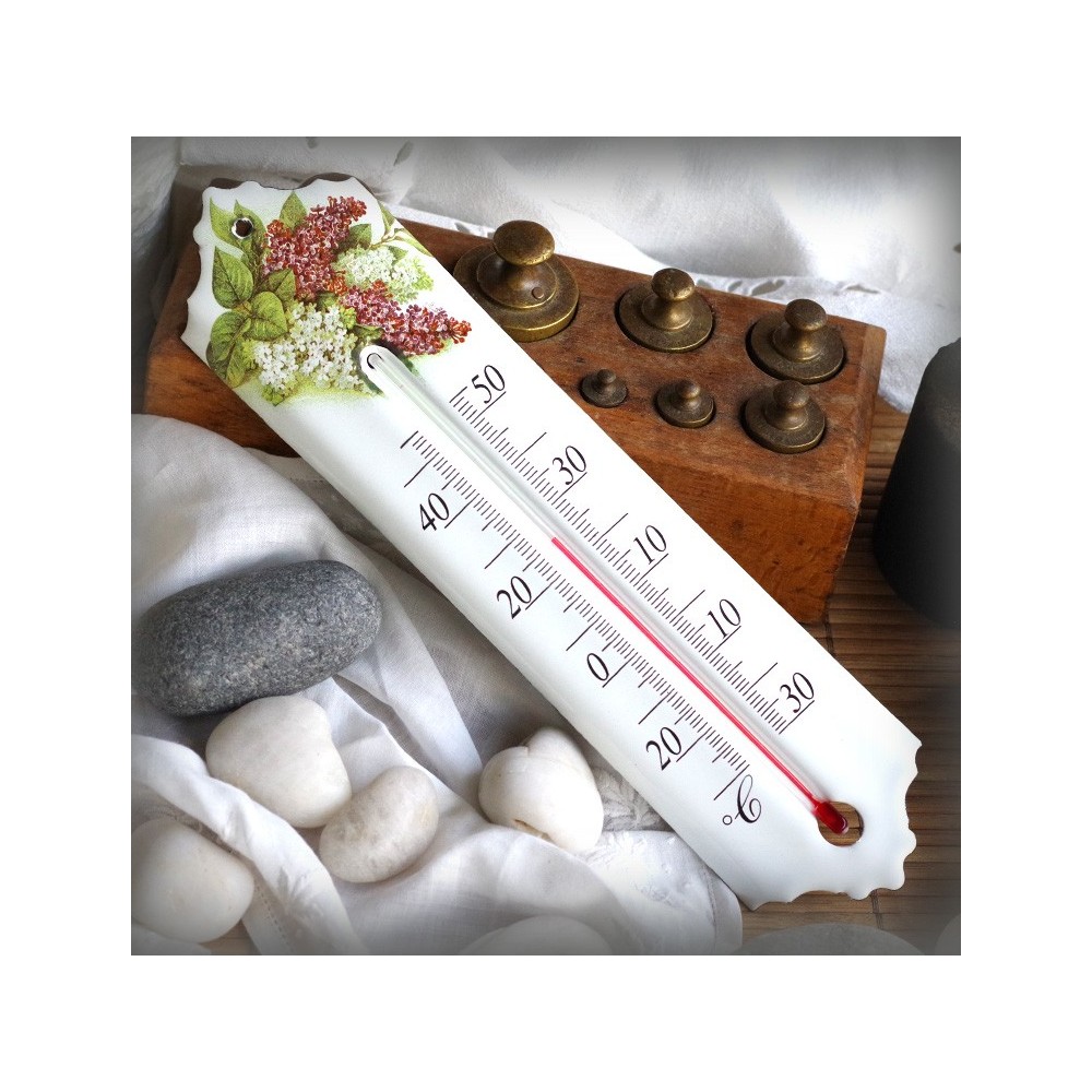 Thermomètre émail décor Lilas