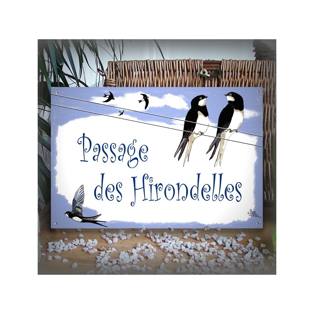 Enamel house plate Swallows décor with your text customized