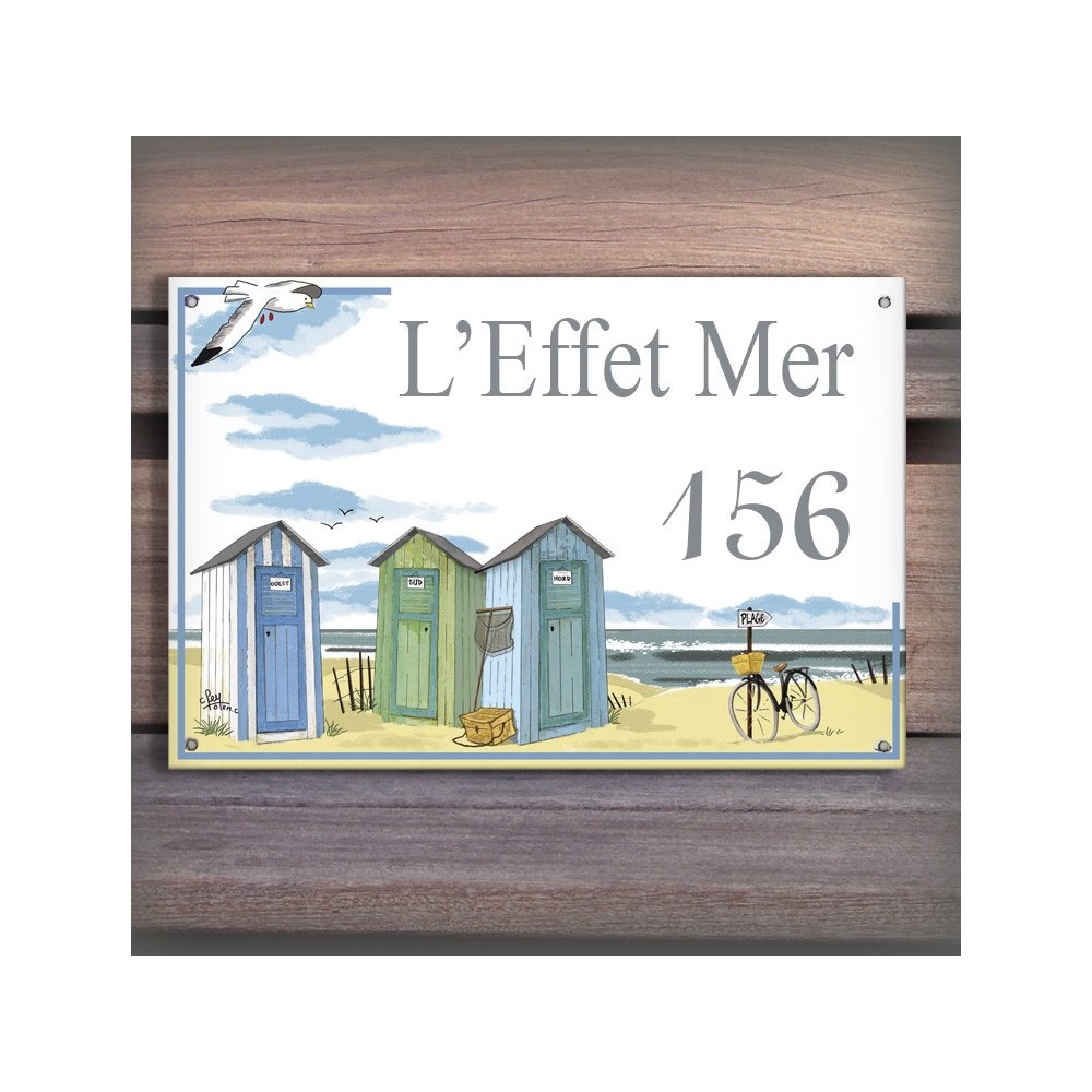 Enamel house plate Beach huts décor with your text customized
