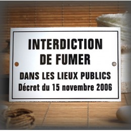 Enamel Door plate with French text "Interdiction de fumer"