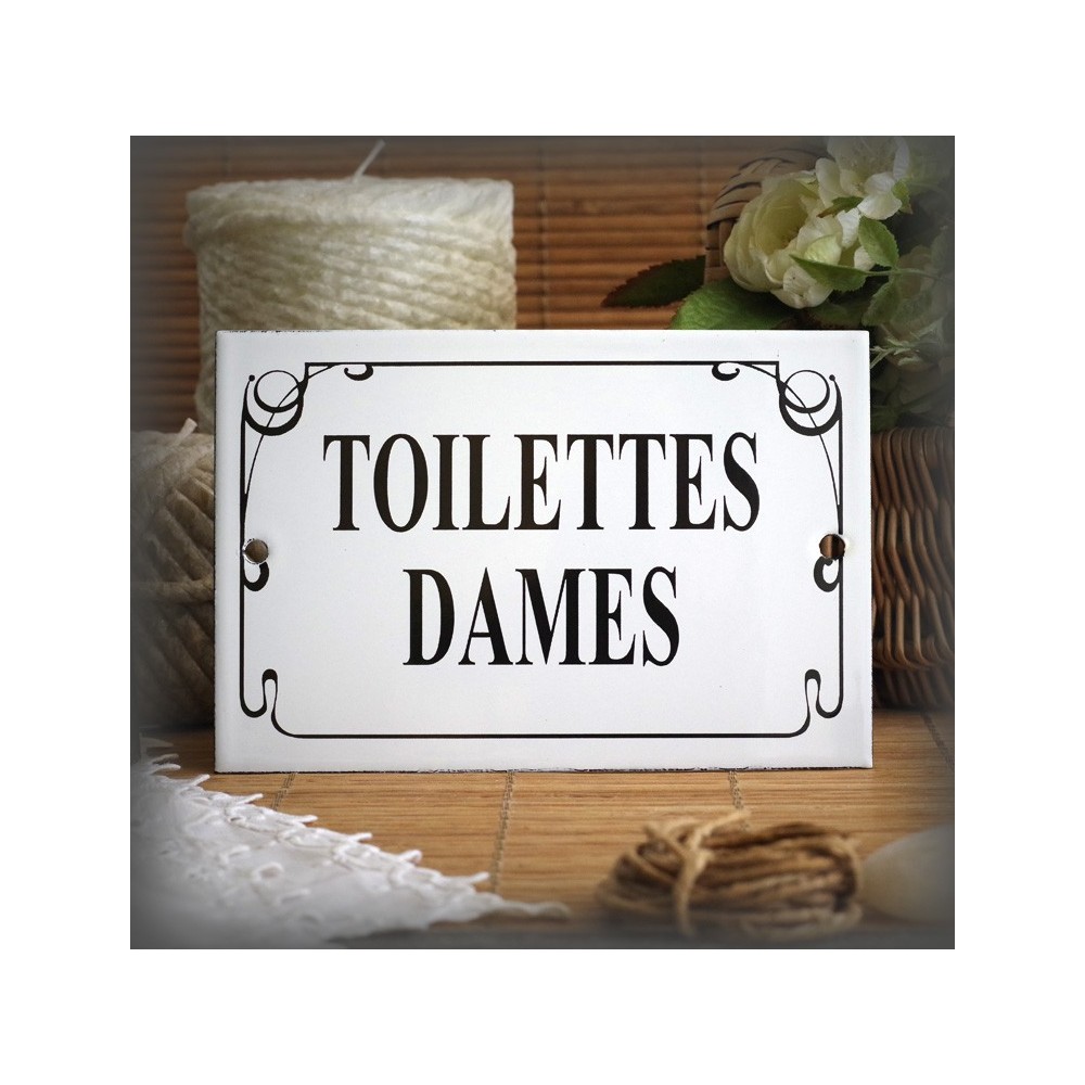 Plaque émaillée "Toilettes Dames" filet anglais