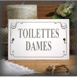 Plaque émaillée "Toilettes Dames" filet anglais couleur gris