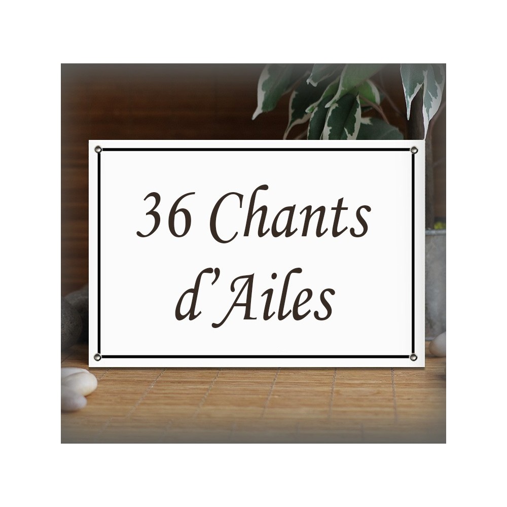 Plaque 30x20cm émail blanc personnalisée filet fin police CORSIVA