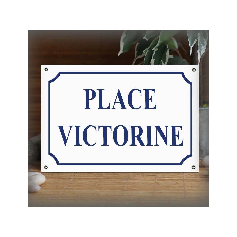 Plaque 30x20cm émail blanc personnalisée filet rue police Times