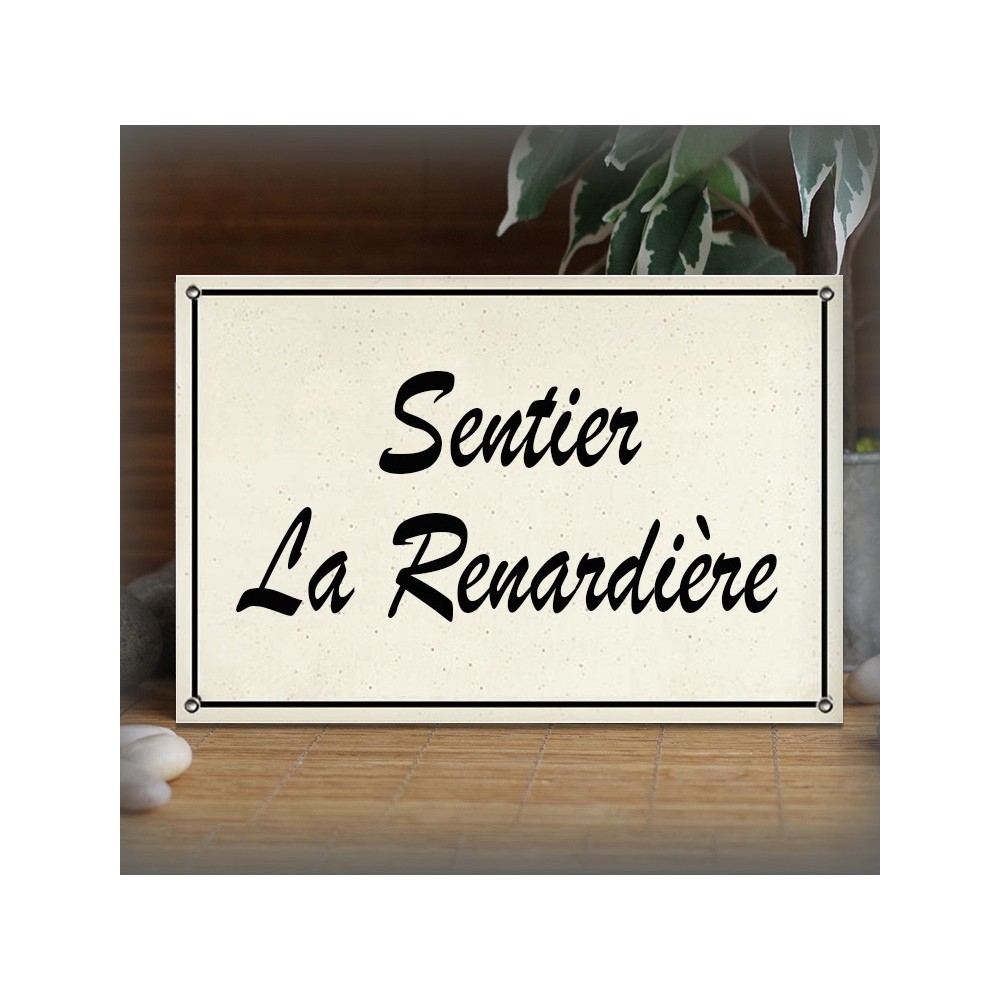 Plaque 30x20cm émail gres personnalisée filet simple police Brush