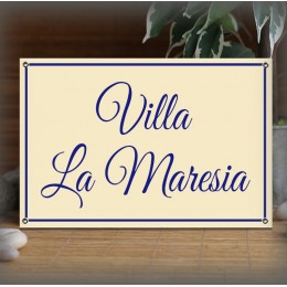 Plaque 30x20cm émail ivoire personnalisée filet simple police great vibes