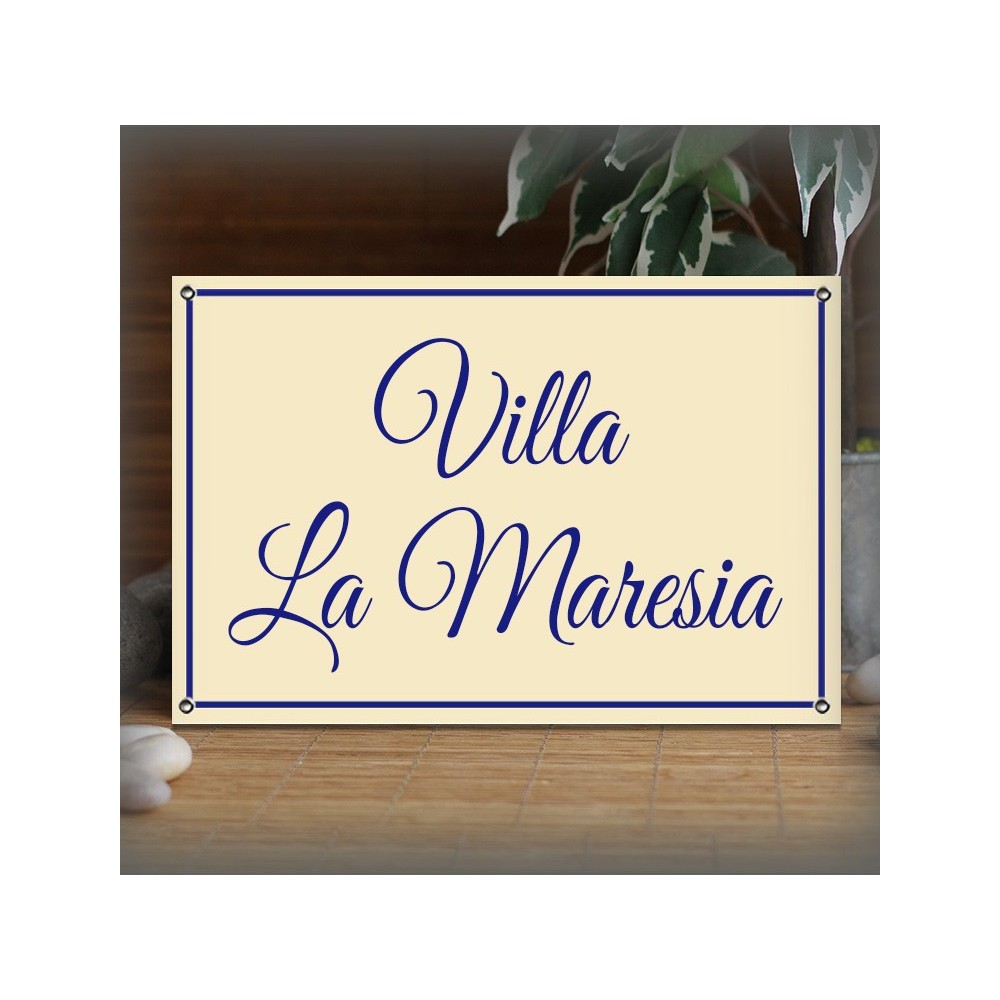 Plaque 30x20cm émail ivoire personnalisée filet simple police great vibes