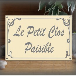 Plaque 30x20cm émail ivoire personnalisée filet anglais police Brush