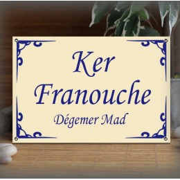 Plaque 30x20cm émail Ivoire personnalisée filet deco police Corsiva