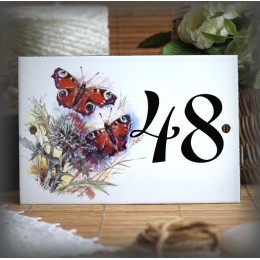 Enamelled street number two red butterfly decor