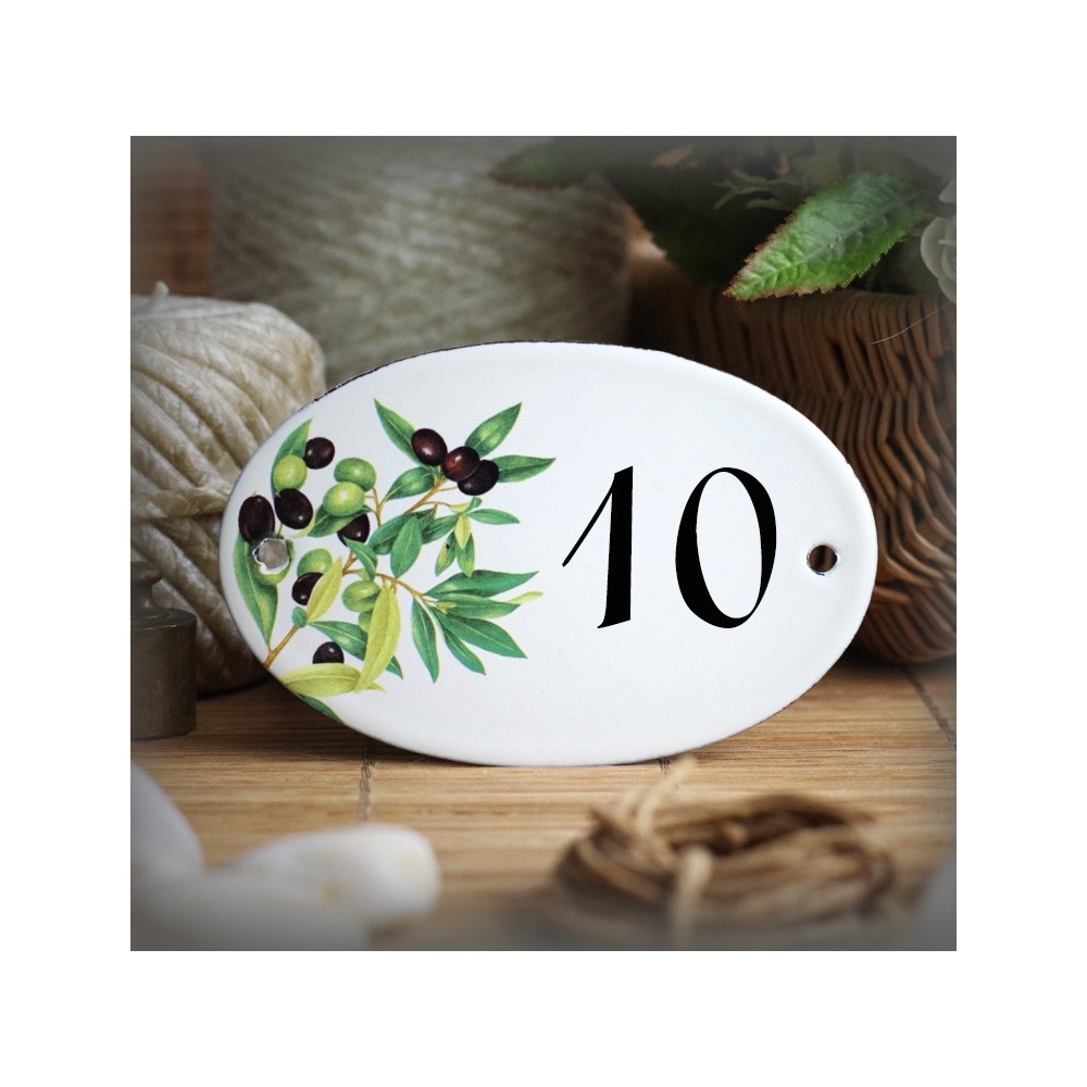 Numéro ovale émaillé décor olives