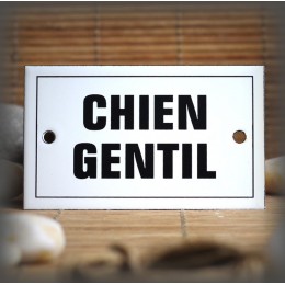 Plaque émaillée 10x6cm "Chien Gentil" avec filet