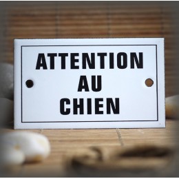 Plaque émaillée 10x6cm "Attention au chien" avec filet