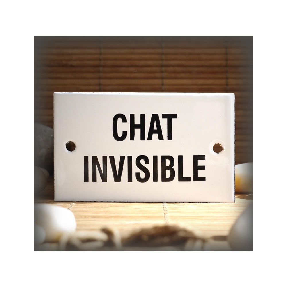 Plaque émaillée 10x6cm "Chat Invisible"