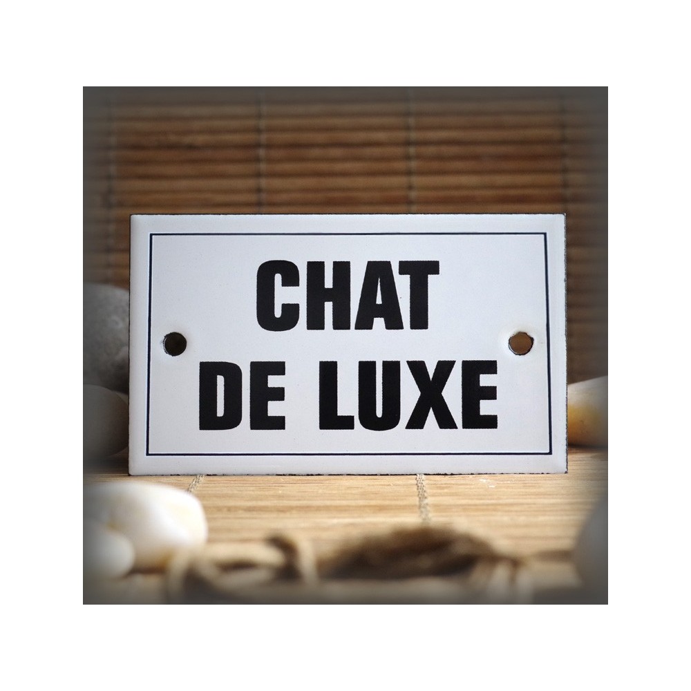 Plaque émaillée 10x6cm "Chat de Luxe" avec filet