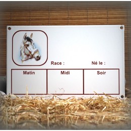 Plaque Box Chevaux émaillée blanc liseré et texte marron décor Crin Blanc 14x23cm