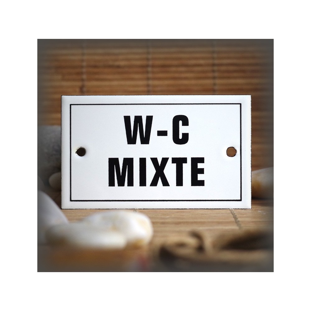Plaque émaillée 10x6cm "W.C. Mixte" avec filet