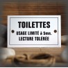Plaque émaillée 10x6cm "Toilettes usage limité à 5mn "