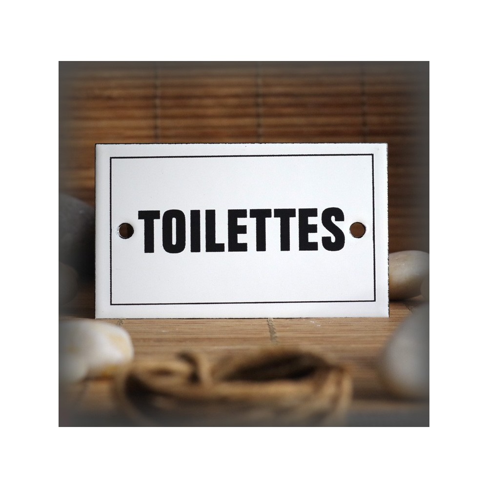Plaque émaillée 10x6cm "Toilettes" avec filet