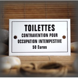 Plaque émaillée 10x6cm "Toilettes contraventions 50 euros" avec filet