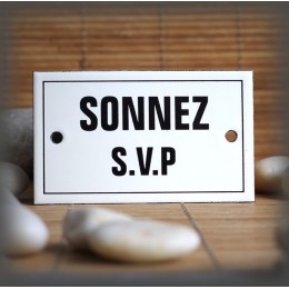 Plaque émaillée 10x6cm "Sonnez svp" avec filet