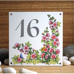 Numéro de maison au décor Roses trémières