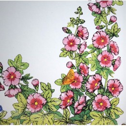 Le décor Roses trémières en zoom