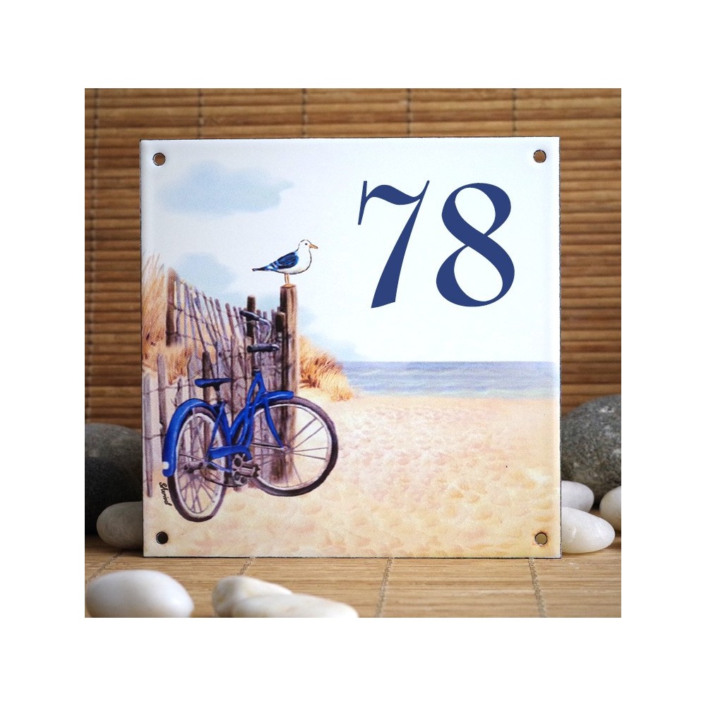 Numéro de rue émaillé décor Dunes