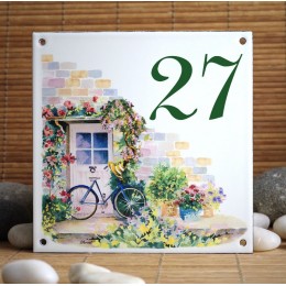 Street Number enamelled "maison fleurie" decoration