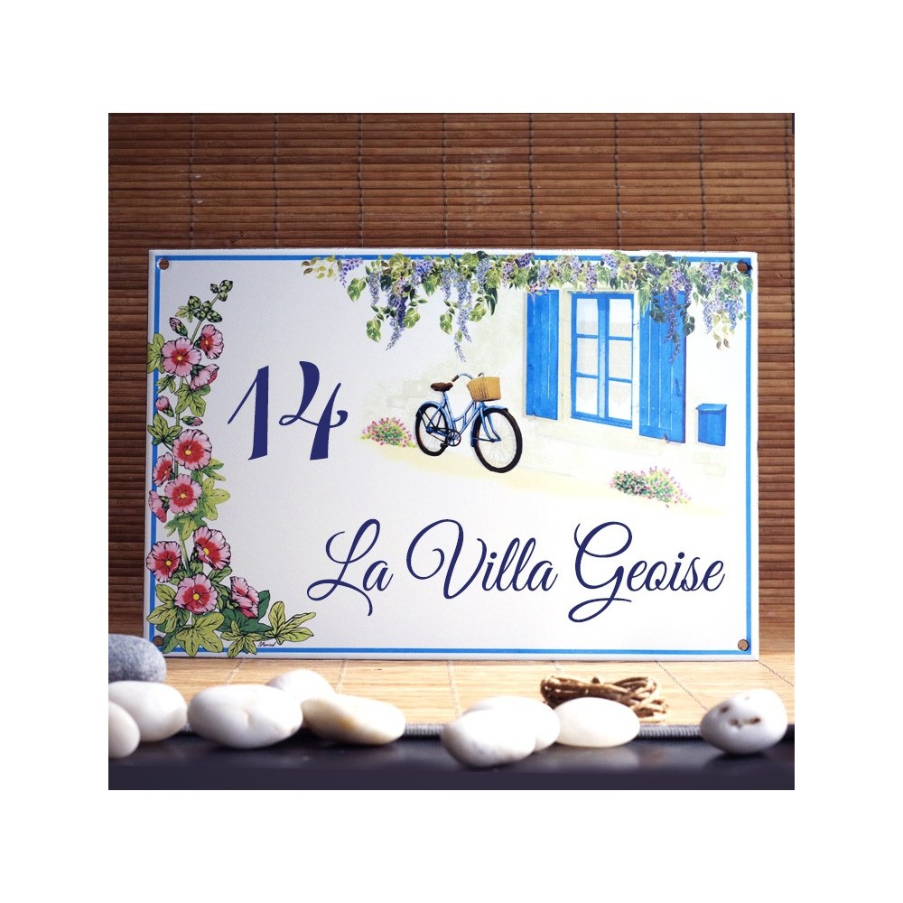 Enamel house plate blue shutters décor with your text customized