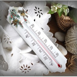 Thermomètre émail décor Roitelet